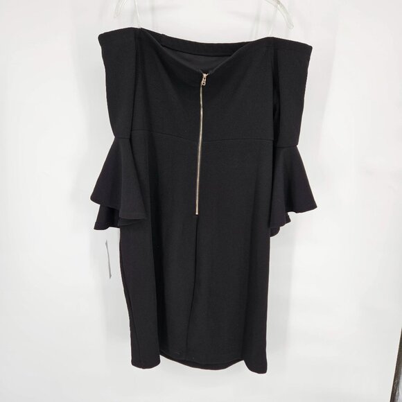 Teeze Me Off The Shoulder Midi Dress Plus 14W Black Ruffled Sleeves LBD Party - Picture 5 of 11